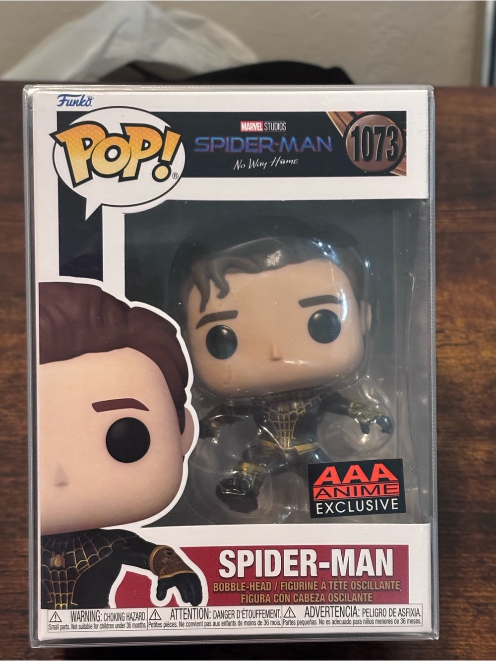 Funko Pop! Marvel Studios Spider-Man Blk Gold Suit Unmasked AAA Excl. #1073 New